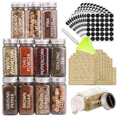 SWOMMOLY 36-glass spice jars with clear glass and tight lids for freshness.