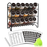 SWOMMOLY spice rack with 18 glass bottles keeps pantry spices organized on the counter.