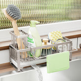 SWTYMIKI sponge holder for kitchen sink keeps sponges neatly organized beside the sink.