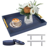 SXNOWS coffee table tray with blue handles keeps snacks accessible and stylish.