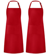 Syntus adjustable-neck bib apron in red for comfortable cooking.