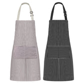 Syntus women's pocket apron in black and brown stripes for quick tool access.