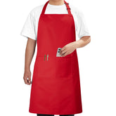 Syntus chef apron with full-coverage red design for home cooking.