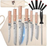 SYOKAMI 14pc knife set with roll bag for easy travel cooking.