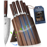 SYOKAMI 7-piece knife set on foldable block for safe storage and easy access.