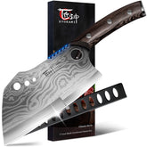 SYOKAMI meat cleaver knife with 7.7 inch blade showing Damascus pattern for versatile chopping