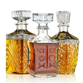 TAEYONK whiskey decanter set in three styles displayed on a bar