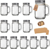 TANGLONG mason jar cups with handles and lids show clear 16 oz capacity for everyday drinks.