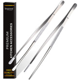 Tangoowal 12-inch tweezers with grooved tips for precise grip on small foods