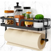 Taozun paper towel holder with shelf keeps counters tidy and towels within reach.