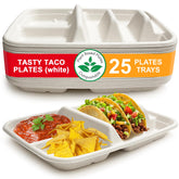 Tasty Taco divider taco plates close-up showing built-in dividers for neat servings.