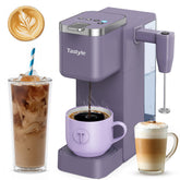 Tastyle single-serve coffee maker with frother—compact design saves counter space.