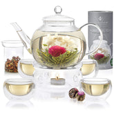 Teabloom complete glass teapot 40 oz highlighting blooming tea colors for elegant gatherings.