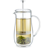 Teabloom Lotus glass tea press showing plastic-free design for pure flavor