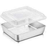 TeamFar 9x9 square pan with lid on for secure transport and fresh, dust-free storage.