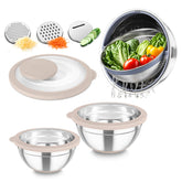 TeamFar rotatable colander with mixing bowls for quick draining.