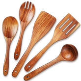 TeamFar teak wood utensils set full collection shows natural grain and durability for cooking