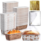 Teenyyou Christmas paper loaf pan front view with festive pattern for easy baking.
