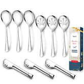 Teivio stainless slotted spoon with mirror finish for buffet serving.