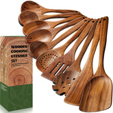Terlulu teak spoons set, durable nonstick-friendly utensils for daily cooking