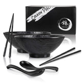 Terra Home ramen bowl set in matte black for elegant serving and large portions.
