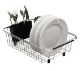 TESOT adjustable over-sink dish rack, top view, space-saving for compact kitchens.