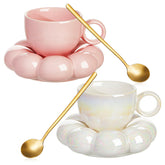 Tessco coffee cloud mug pink with saucer, cozy mornings.