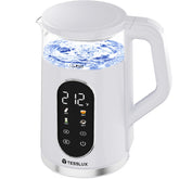 Tesslux electric kettle boiling glass view for quick, safe heating.