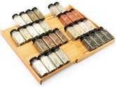 Thalomely bamboo spice drawer organizer inner view showing four tiers for easy spice access.
