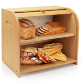 Thalomely bread box with roll-top lid keeps freshness and saves counter space