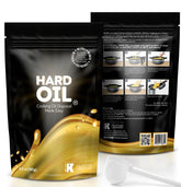 The Kitchen Laboratories HARD OIL bag packaging demonstrates easy, solid disposal.