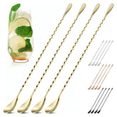 The Little Green Change bar spoon with gold spiral handle for precise stirring.