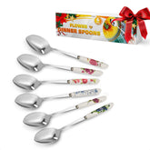 The Little Green Change floral table spoon with ceramic handle offers secure, comfortable serving for soups.