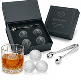 The Wine Savant golf whiskey chillers set with golf-ball ice stones for undiluted drinks.