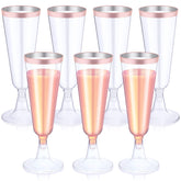 Thenshop rose gold rim champagne flute with clear body, ideal for weddings.