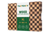 Thetchry checkered acacia cutting board with juice grooves for easy liquid control