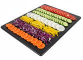 Thirteen Chefs black cutting board, top view, ideal for organized meal prep.
