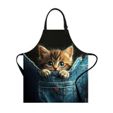 THISFIND Cute Cat Pocket Apron peeking from denim pocket adds playful style to cooking