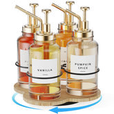 THYGIFTREE rotating syrup organizer on wood stand keeps flavors at your fingertips