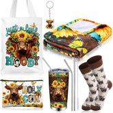 Tiangrid sunflower Highland cow canvas bag for stylish, reusable everyday use.