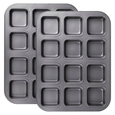 Tiawudi 2-pack brownie pan with 12 cavities shows even heat for consistent baking.