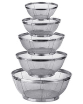 Tiawudi 5-pack stainless steel strainers extralarge 6-quart for quick pasta draining.