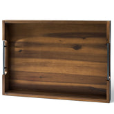 Tidita 20-inch acacia wood ottoman tray, top view; natural grain, walnut finish.
