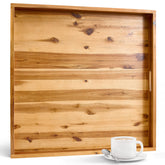 Tidita 24-inch acacia wood ottoman tray showcases its natural grain for stylish serving.