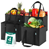 TidyNestly foldable four-pack box-shape bag keeps groceries upright for easy loading.