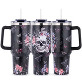 TikMODERN skull tumbler 40oz with handle for easy transport and all-day hydration.