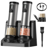 TIME4DEALS electric salt pepper grinder set with adjustable coarseness knob for precise seasoning control.