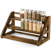 Tinamo Acacia spice rack on countertop keeps spices within reach for easy cooking