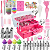 Tingjia cake decorating kit pink storage box open, showing organized tools for quick access