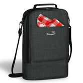 Tirrinia insulated two-bottle wine gift tote exterior keeps wine protected in a stylish charcoal tote
